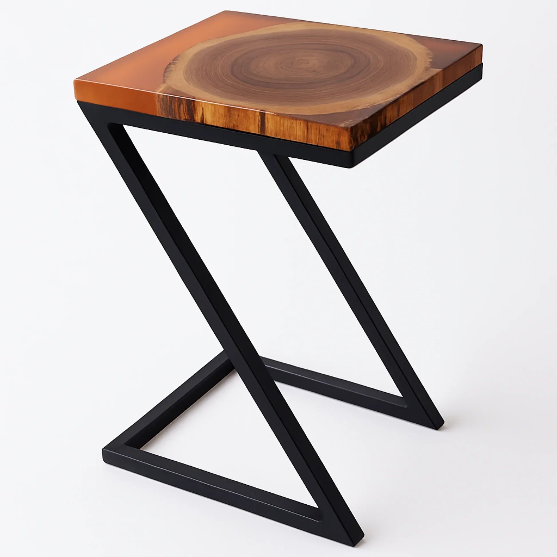 Solid Teak End Table with Brown Epoxy Resin