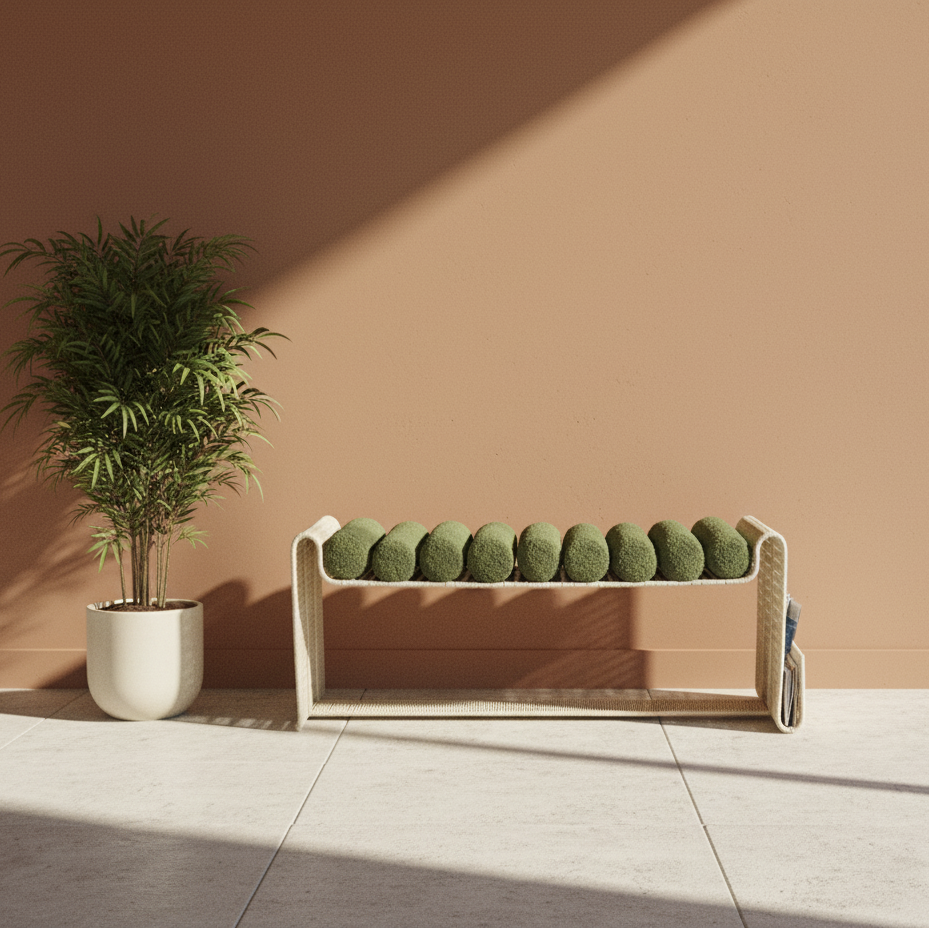 Spool Seating Bench with Storage Slot | Modern Upholstered Bench for Living Room & Bedroom