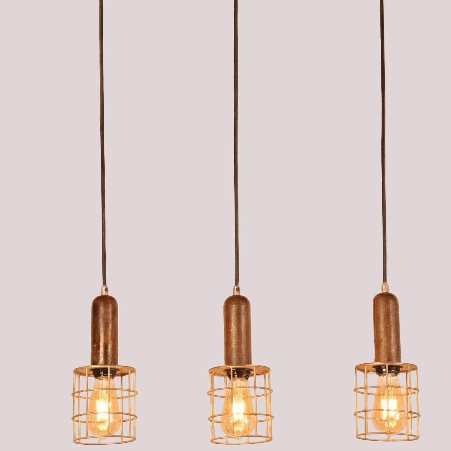 Orana Trio Hanging Lamp Set | Industrial Wooden Pendant Lights for Modern Interiors