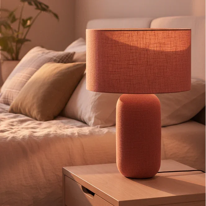 Rustic Red Oxide Jute & Fabric Capsule Table Lamp