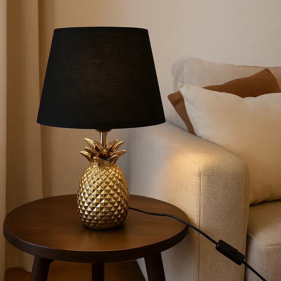 Silver Pineapple Table Lamp with Fabric Shade | Decorative Bedside Lamp