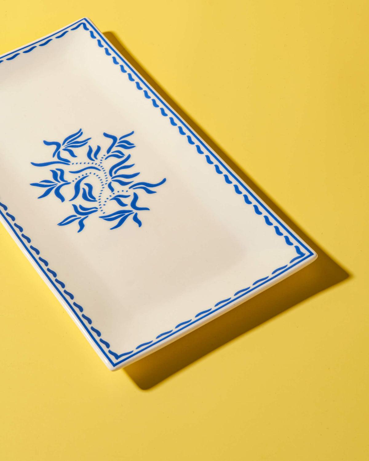 Porcelain Tamale Platter | Elegant Blue Snacks Serving Tray for Parties & Dining | Premium Ceramic Platter -1Pc