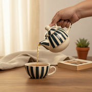 Handmade Ceramic Striped Tea Pot and Cup Set | Stoneware for Tea Lovers