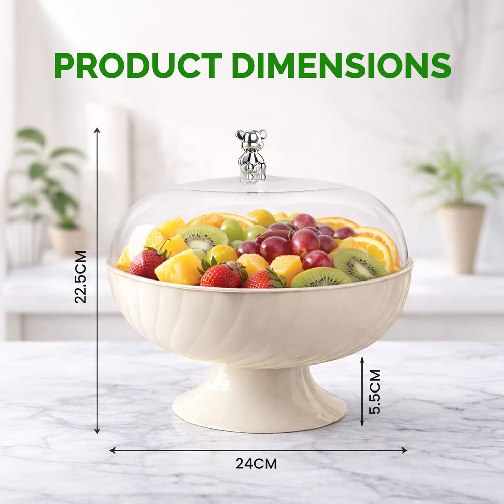 Fruit Storage Bowl with Lid & Drain Tray- 10 Inch | Multi-Functional Fruit Basket with Built-in Drainer | Dustproof Cover | Serving Tray for Fruits, Vegetables & Snacks | Kitchen & Dining Use