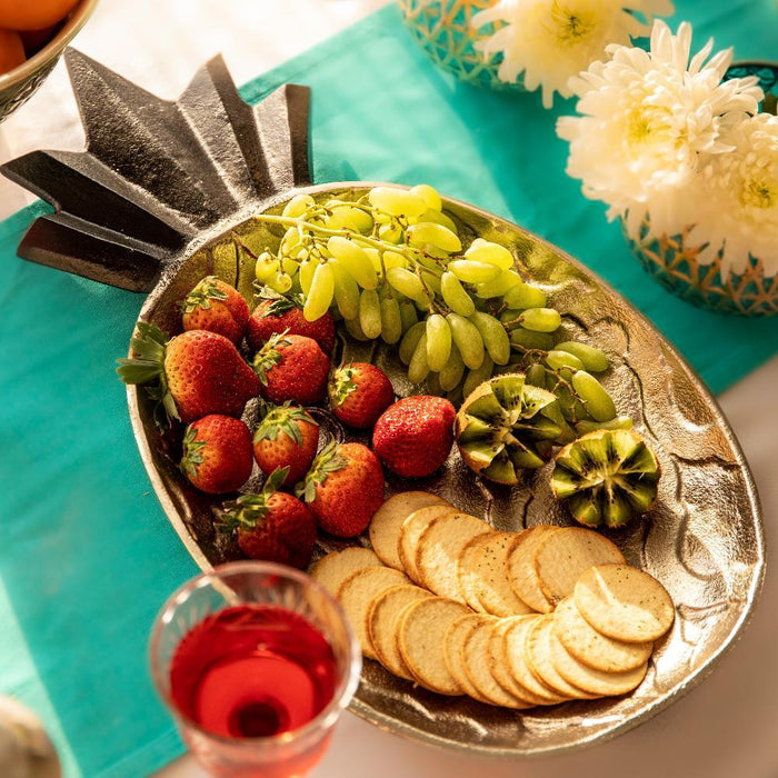 Pineapple Shape Platter Nickel Finish | Stylish Platters Trays for Guest Serving & Dining Table Decor