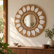 Meadow Embellished Moonjh Grass Decorative Mirror | Rustic Boho Mirror