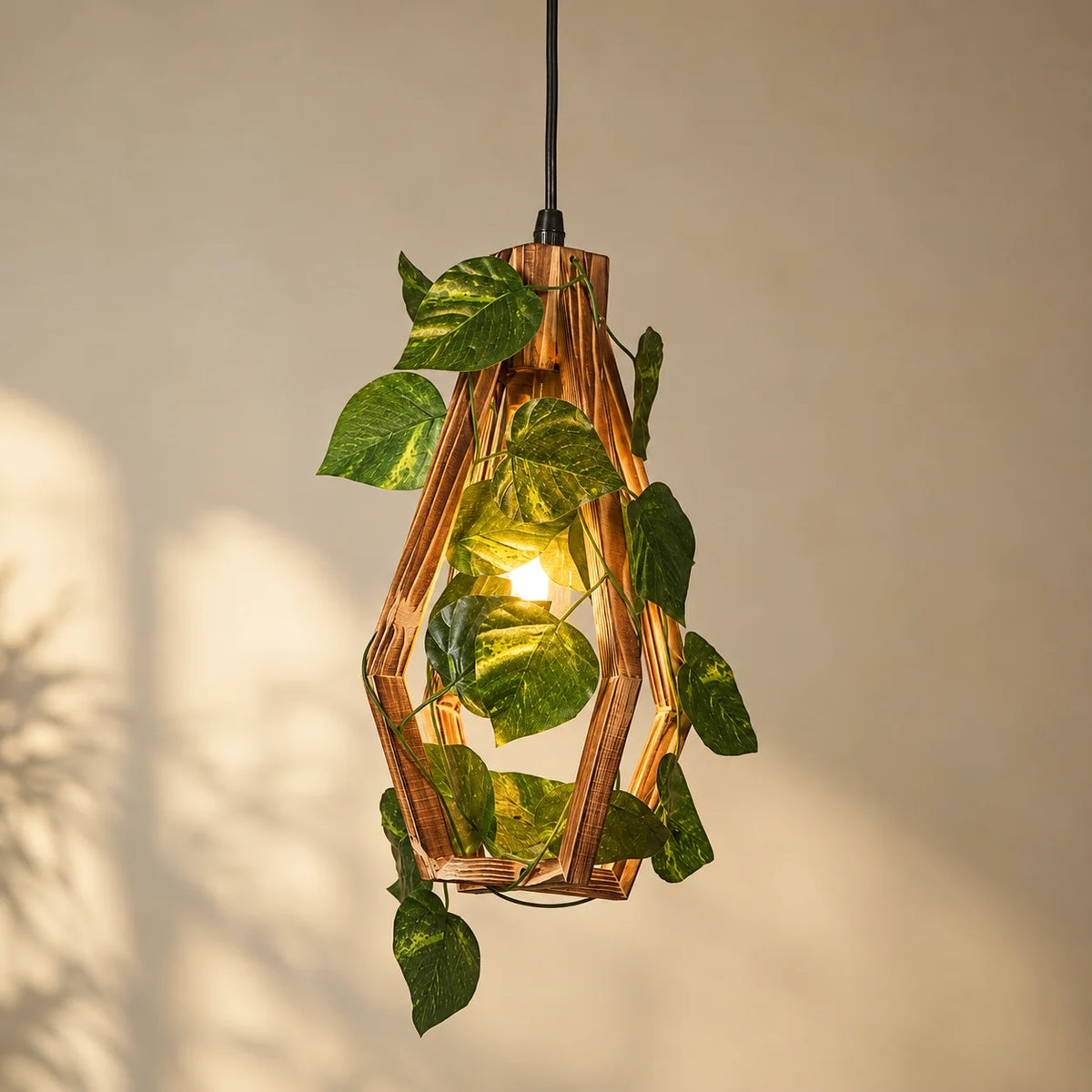Modern Wooden Plant Hanging Light | Decorative Pendant Light For Living Room