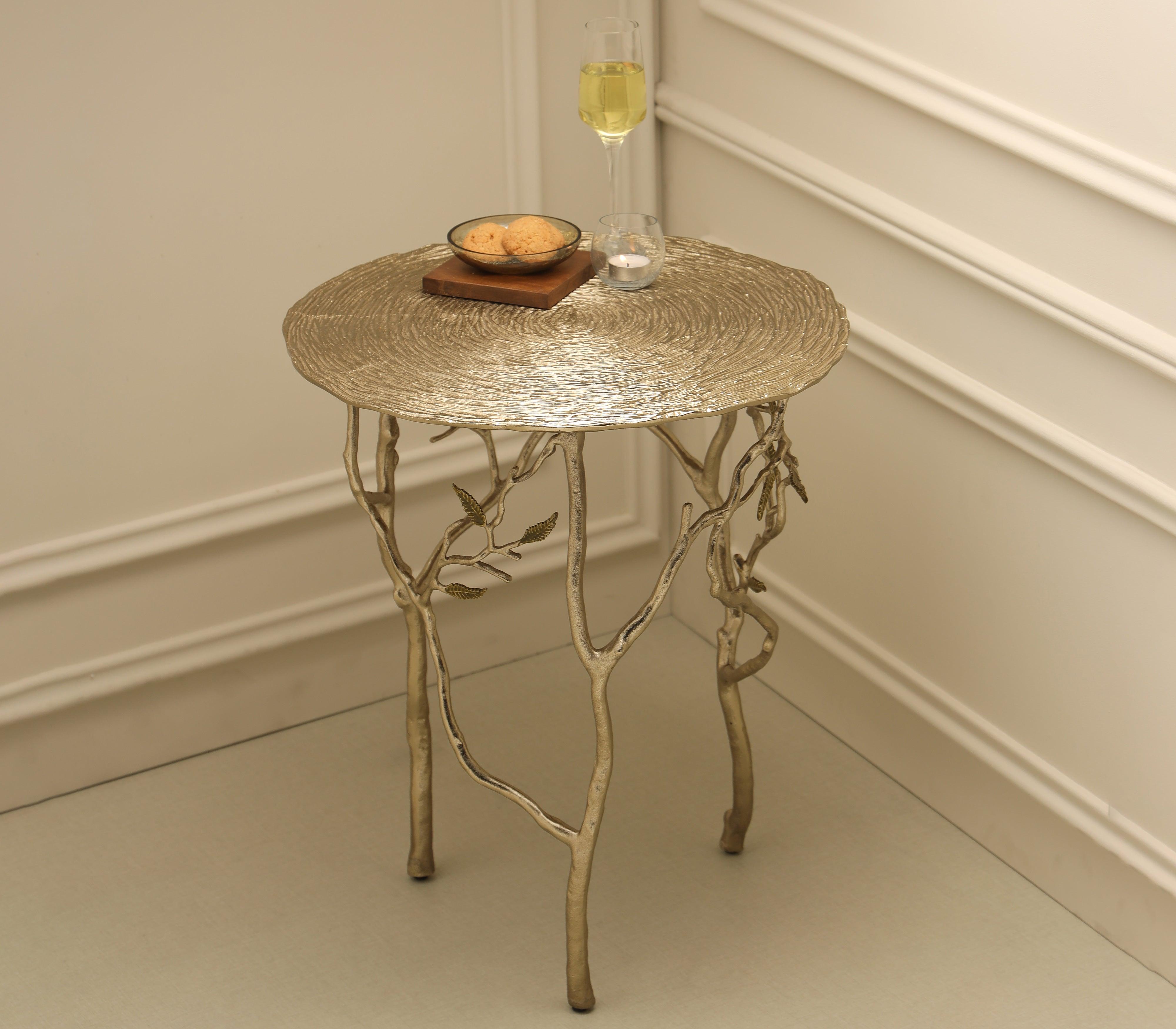Tendrils Gold Side Table for Living Room | Decorative Small Corner Table | Designer End Table
