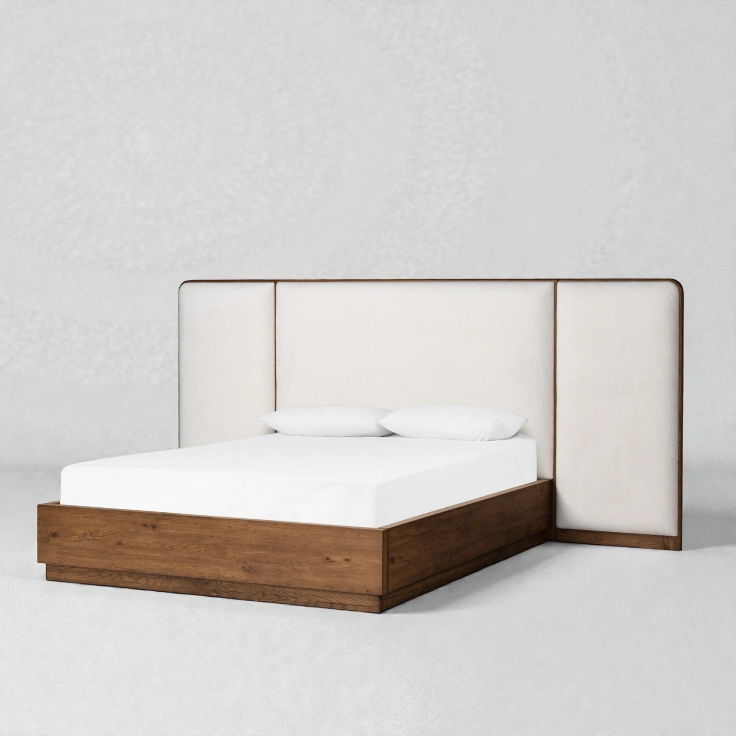 Ronald Solid Ash Wood And Fabric Upholstered King Size Bed