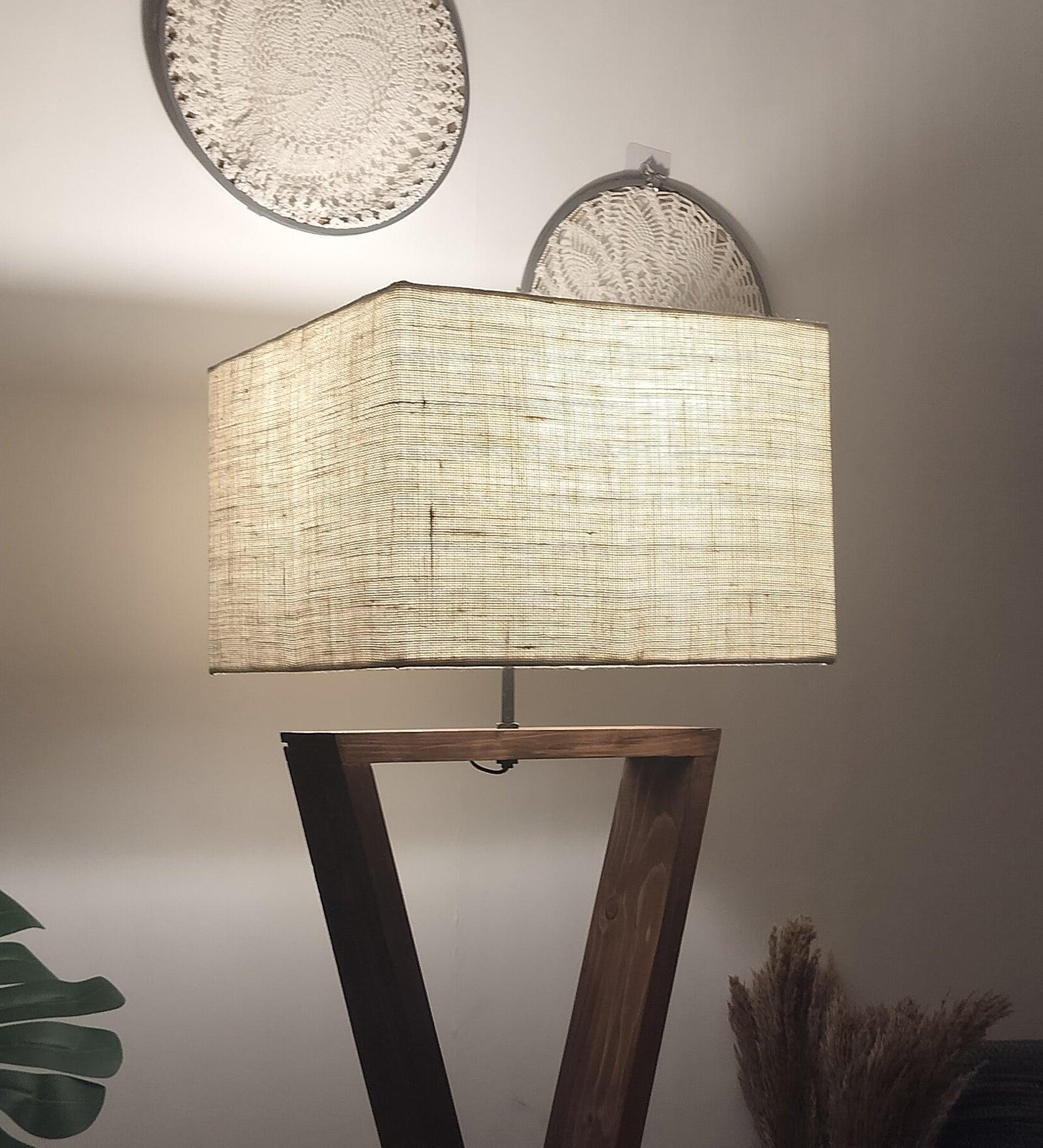 Infinity Wooden Floor Lamp with Premium Beige Fabric Lampshade