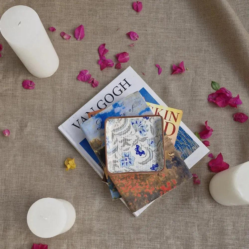 Blue Bougainvilla Square Platter | Handcrafted Stoneware Snacks Serving Plate | Elegant Dinnerware & Serveware  1 Pc