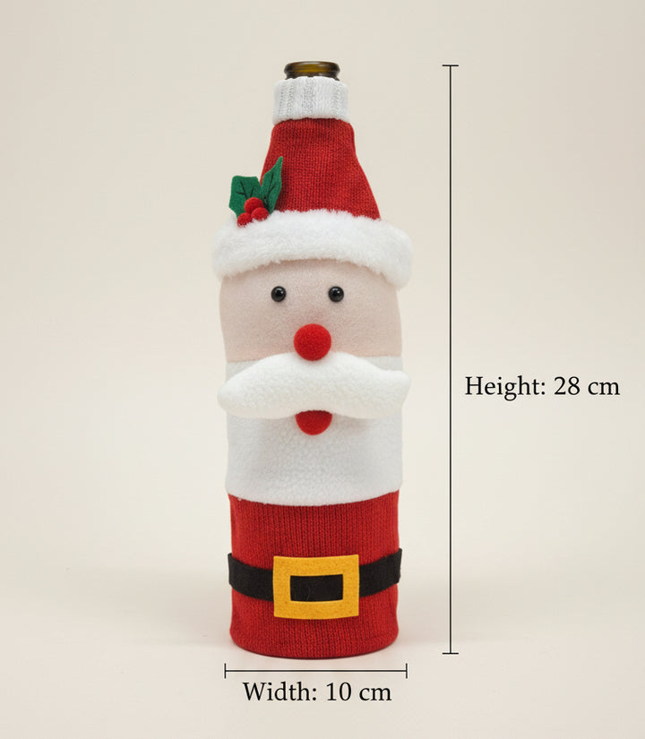 Christmas Wine Bottle Covers – Santa, Snowman & Reindeer Knitted Gift Wraps- Set of 2