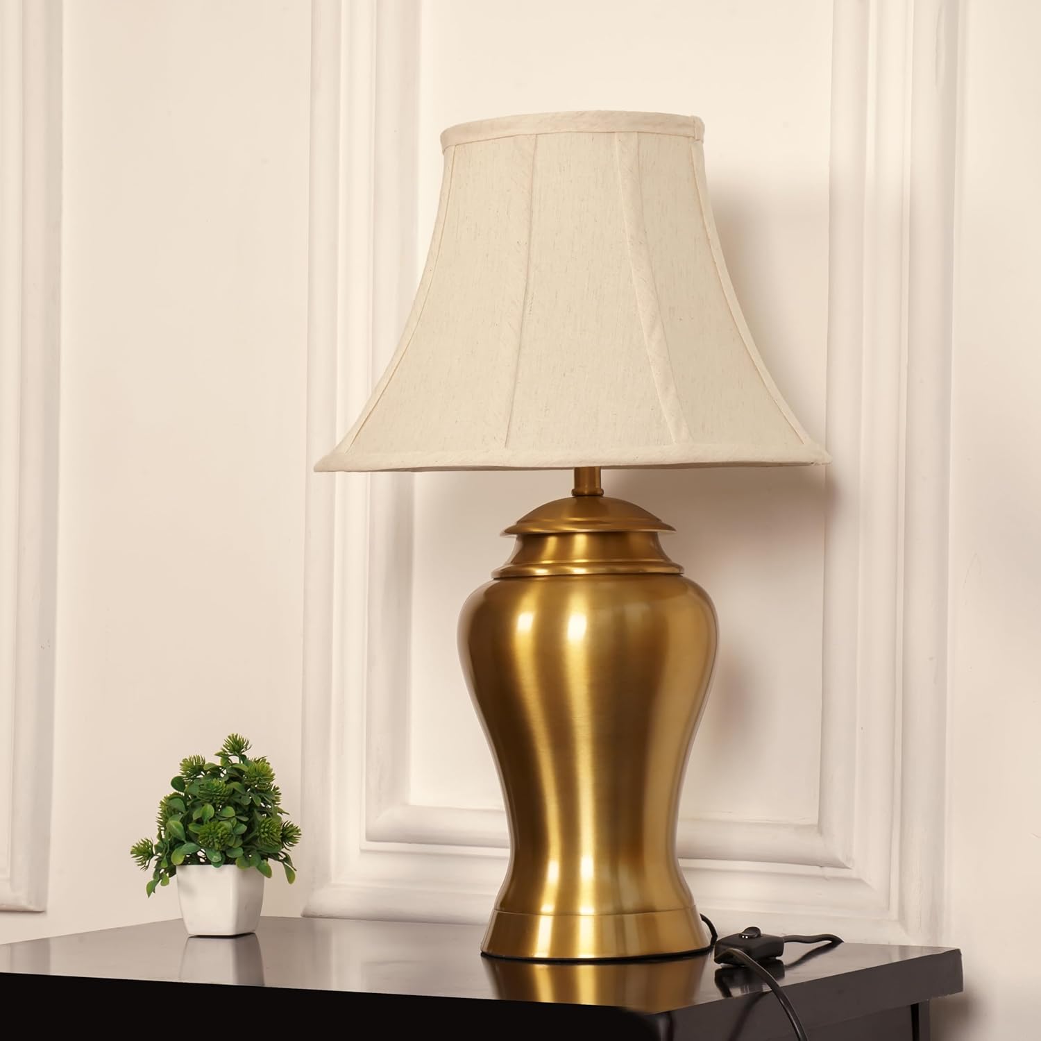 Royal Brass Antique Gold Finish Table Lamp 23 Inches Height With Off White 14 Inches Bell Diameter Lampshade