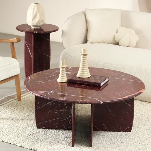 Raio Rosso Marble Coffee Table for Living Room | Luxury Red Marble Center Table