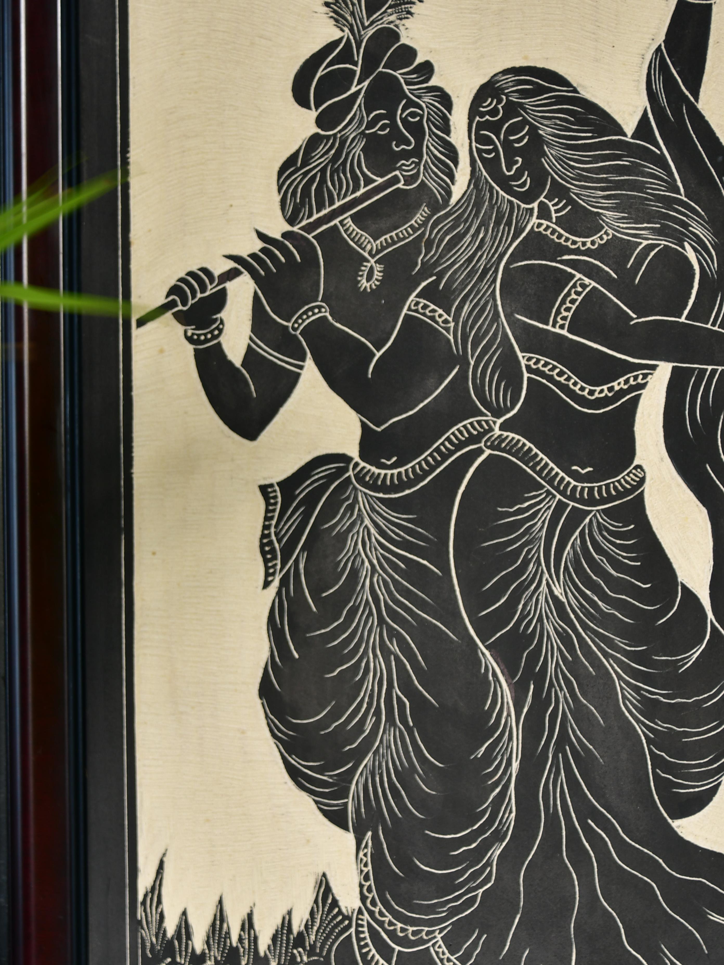 Hand-Carved Ceramic Radha Krishna Wall Décor