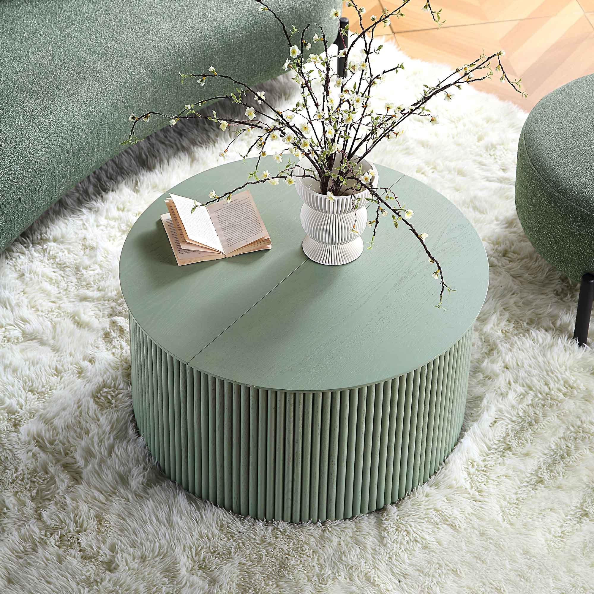 Concealed Comfort Circular Coffee Table with Hidden Storage | Center Table for Living Room | Wooden Tea Table
