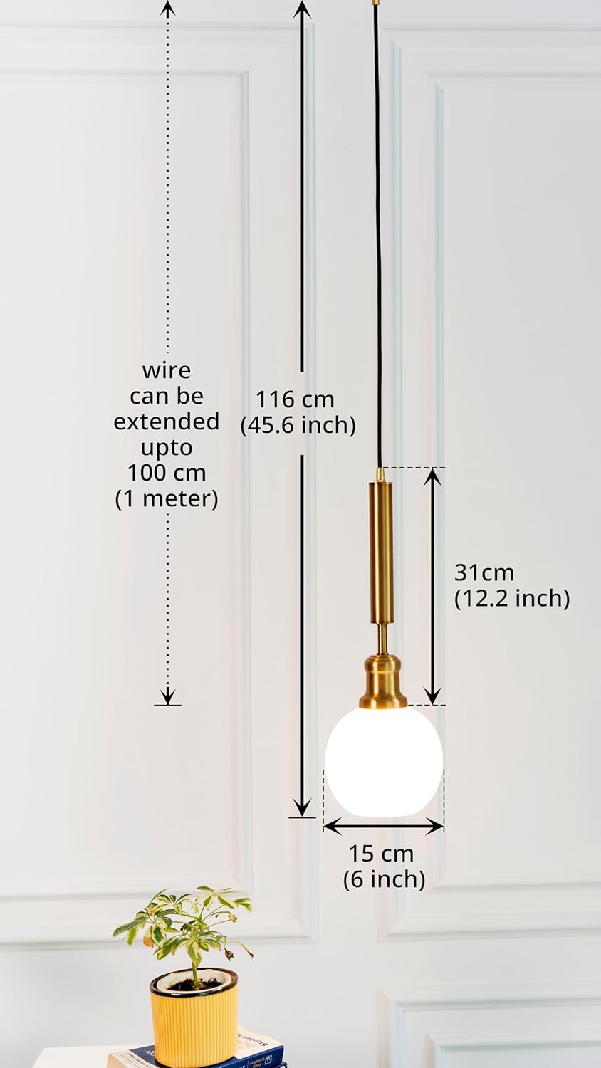 Globe Hanging Pendant Light Antique Brass Finish with Frosted Milky White Glass for Living Room, Bedroom and Home Decoration