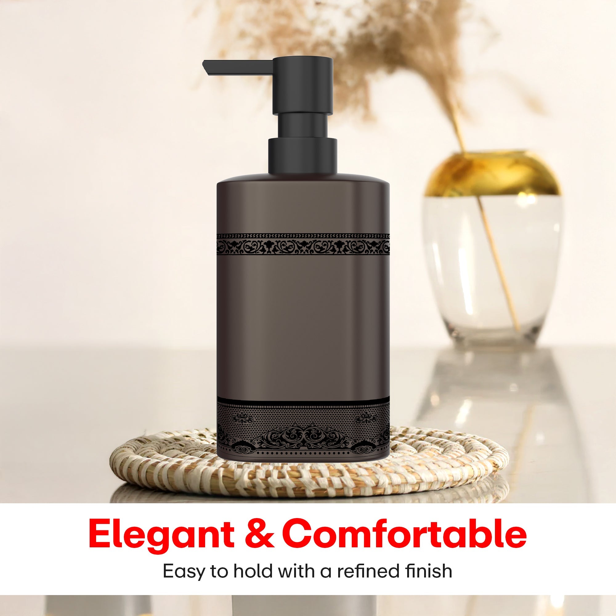 Rioware Outdoor Living Ceramic Liquid Soap Dispenser, 300ml, Multipurpose Refillable for Hand Wash, Dish Wash, Shampoo, Kitchen, Bathroom, and Household Use Pack of 1, Grey with Matte Black Accents