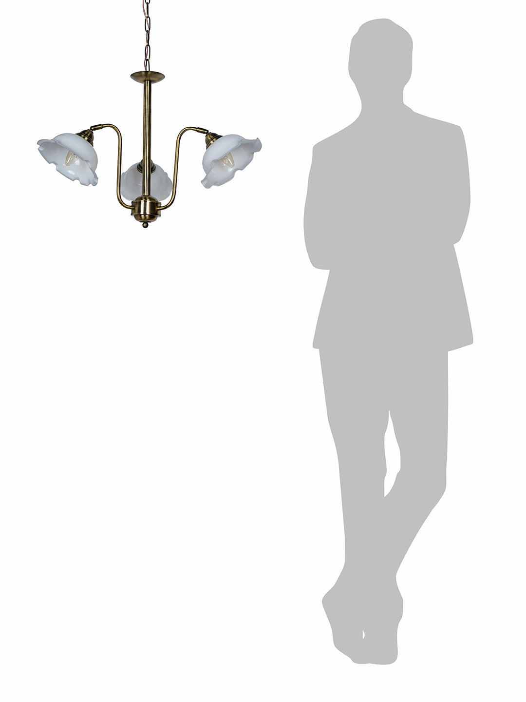 28-Inch Antique Brass 3-Light Adjustable Chandelier | Vintage Gooseneck Design with White Frilled Glass Shades