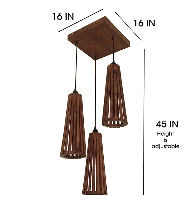 Billet Brown Wooden Cluster Hanging Light | Pendant Lights Lamps