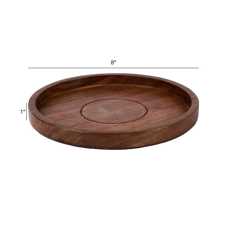 Chakhra Wooden & Brass Pooja Thaali | Decorative Round Plate For Table & Home Decor