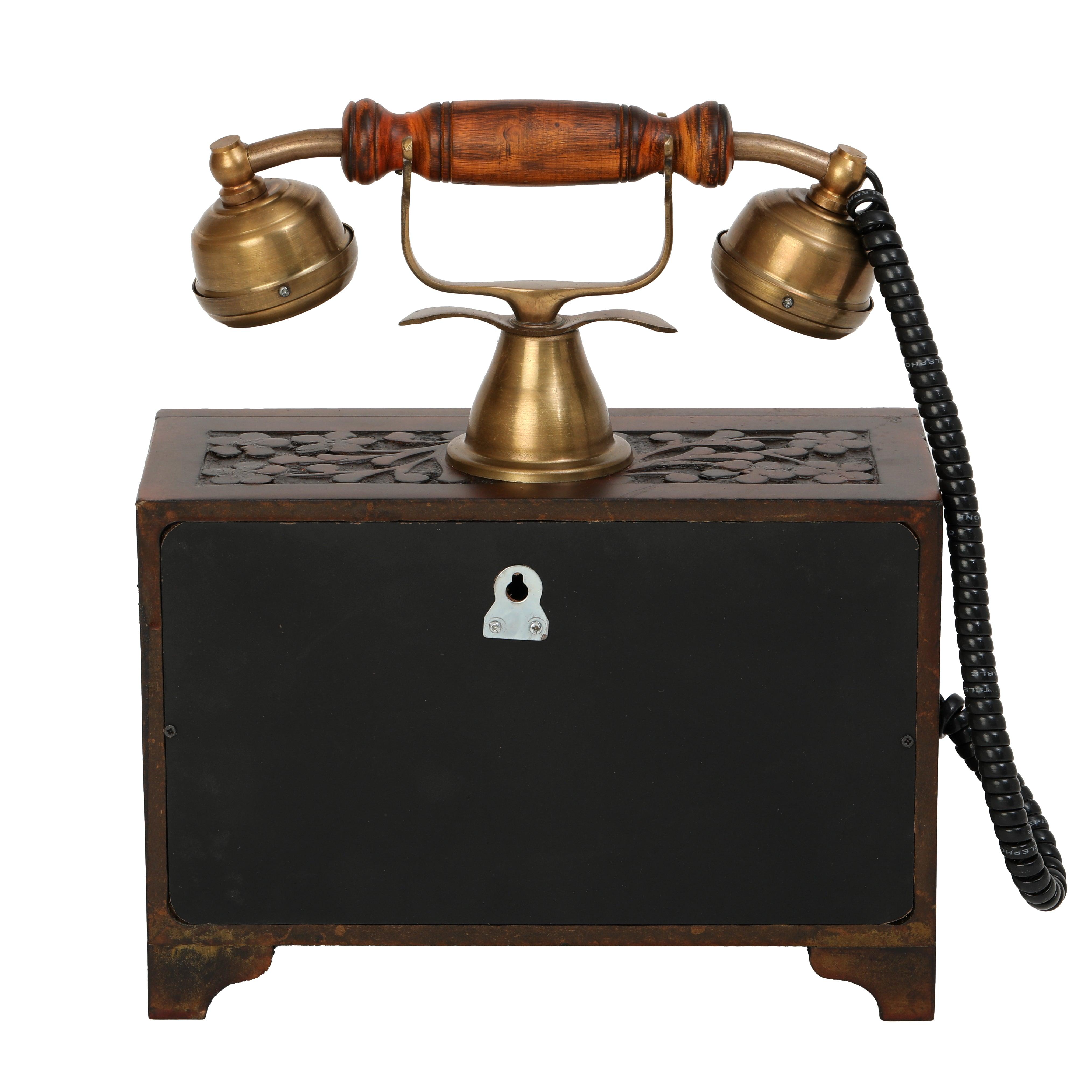 Decorative Non-Functional Antique Telephone - Brass and Wood Replica - Antique Finish