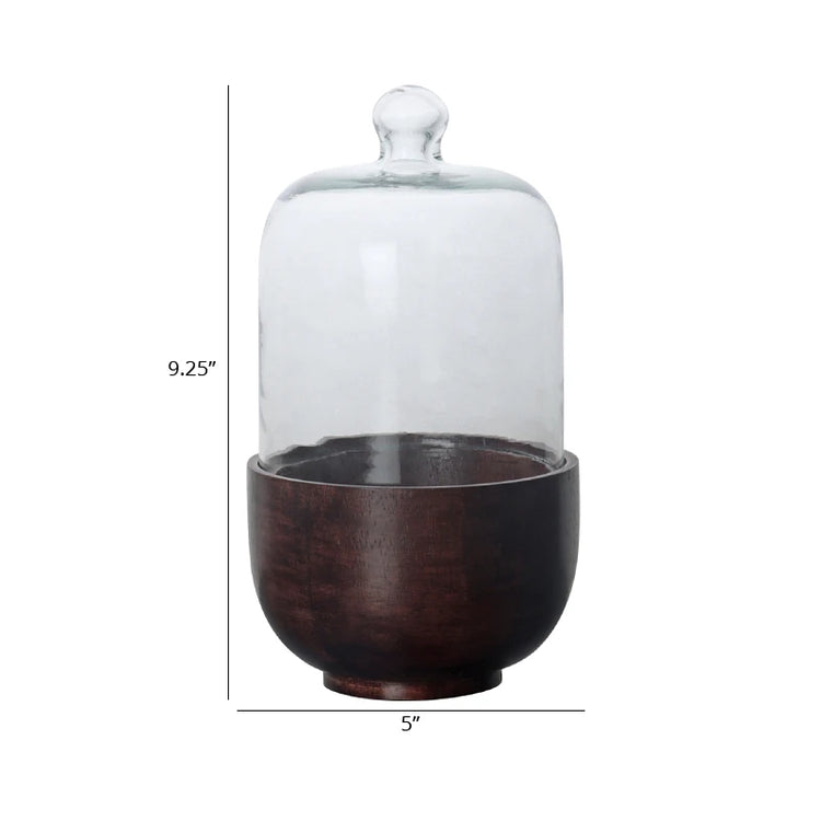 Corjuem Wooden & Glass Lid Cloche | Serving Stand For Chocolates & Table Decor