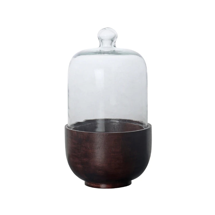 Corjuem Wooden & Glass Lid Cloche | Serving Stand For Chocolates & Table Decor