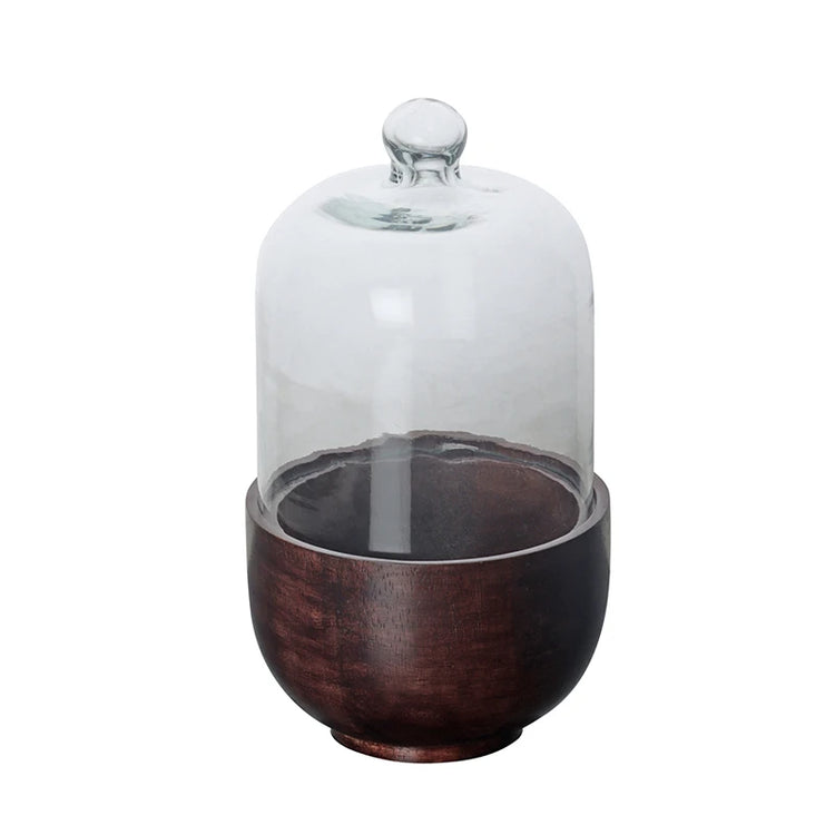 Corjuem Wooden & Glass Lid Cloche | Serving Stand For Chocolates & Table Decor