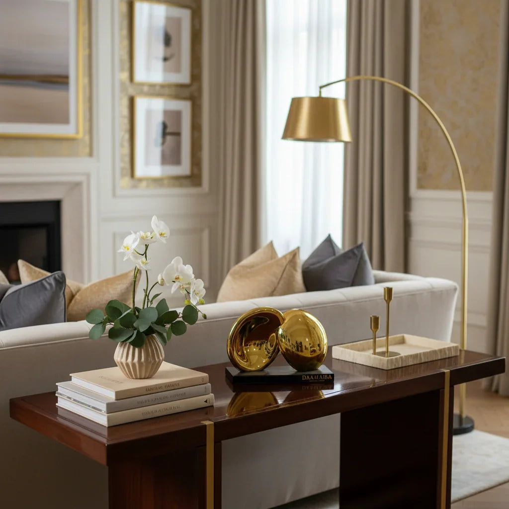 Modern Gold Décor Object | Geometric Tabletop Sculpture | Showpiece for Home & Office
