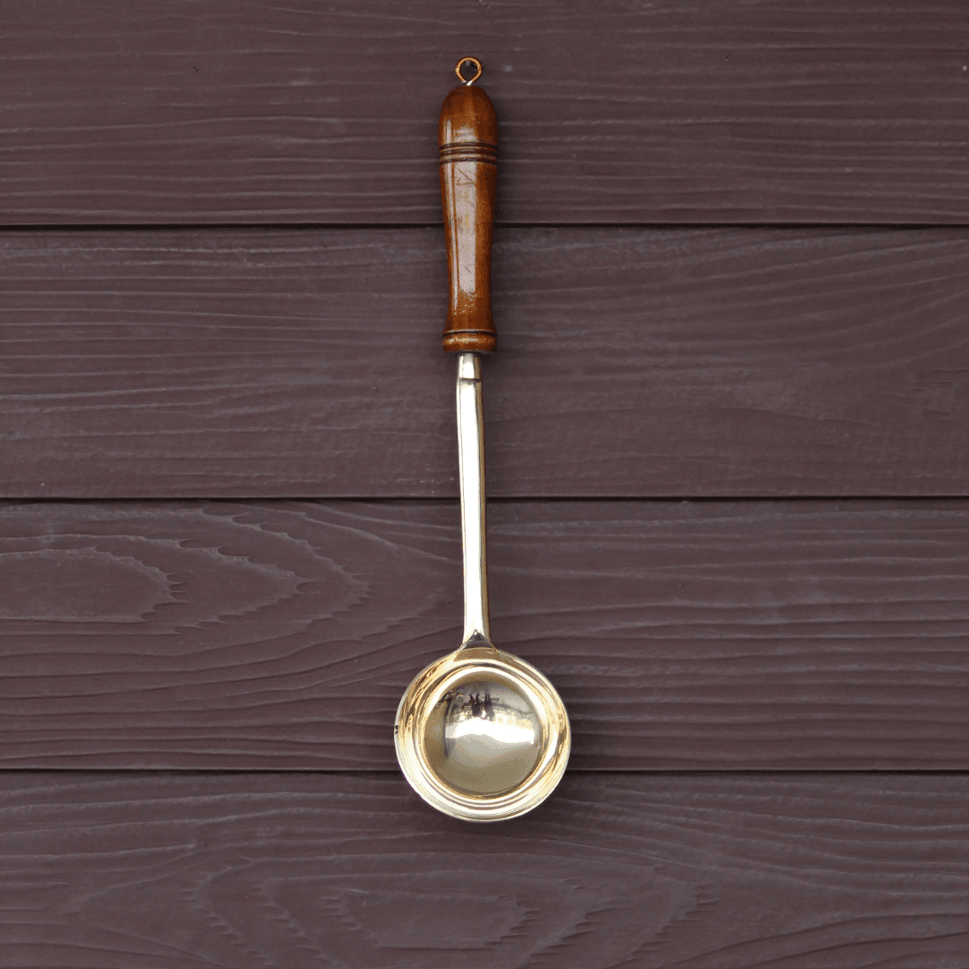 Golden Brass Karchi | Large Ladle Kitchen Utensils For Serveware & Dining
