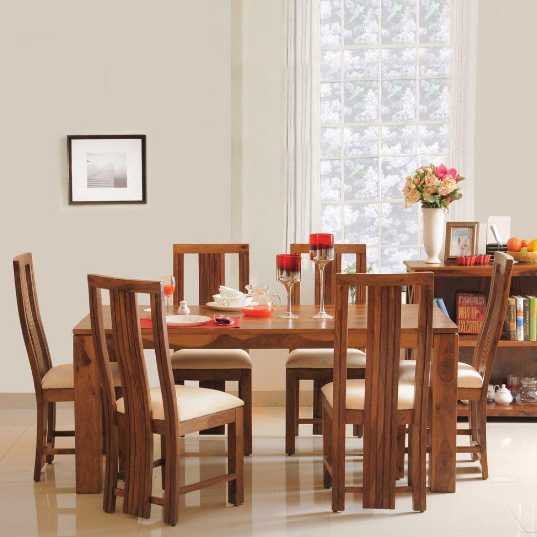 Sheesham Wood Dining Set Six Seater With Bench | Dining Room Furniture In Honey Finish