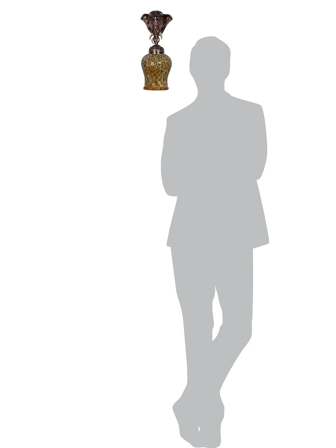 Rustic Cast Aluminium Bronze Elephant Wall Sconce with Amber Yellow Crackle Glass shade