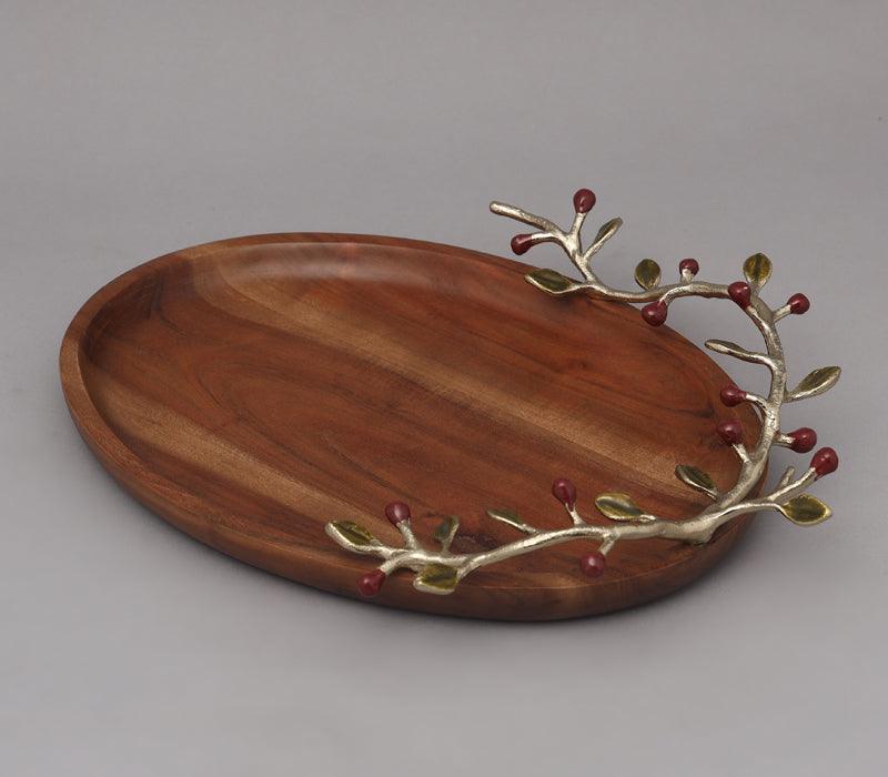 Scintilla Platter | Gold Finished & Enamelled With Natural Finished Acacia Wood
