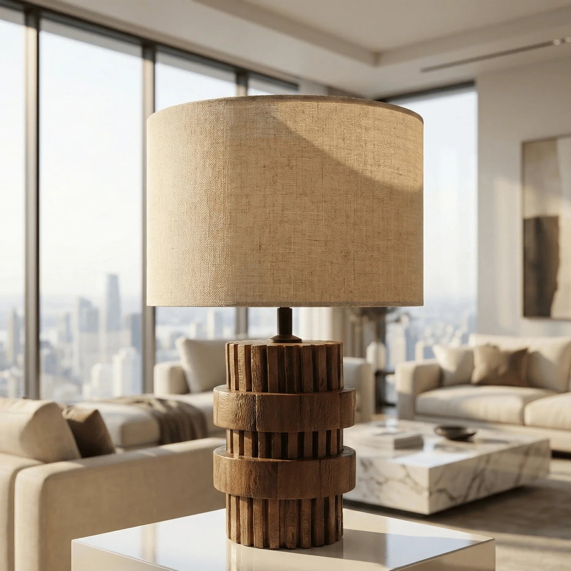 Taro Sculpted Mango Wood Table Lamp | Designer Wooden Lamp for Modern Interiors