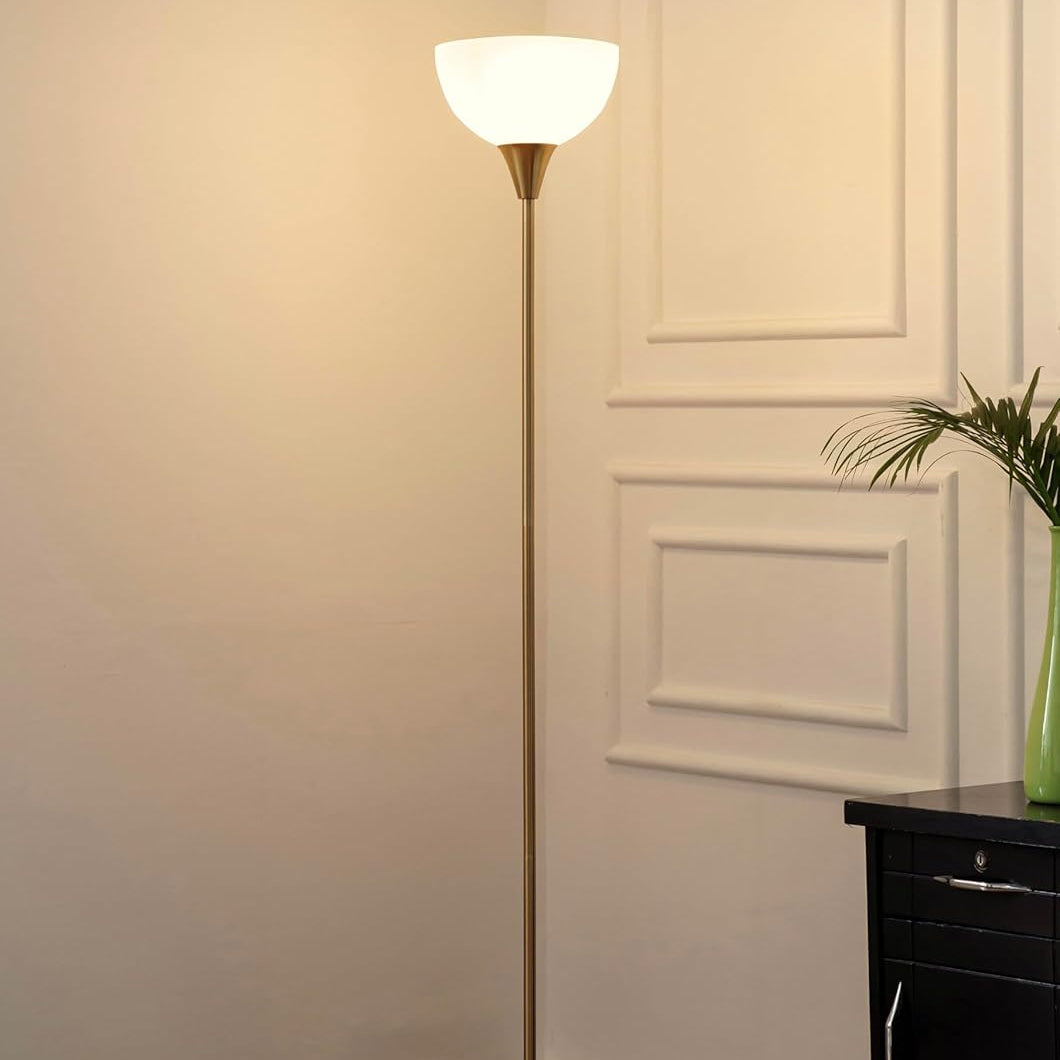 Uplighter Brass Antique Finish Floor Lamp for Living Room with Frosted Glass Lampshade