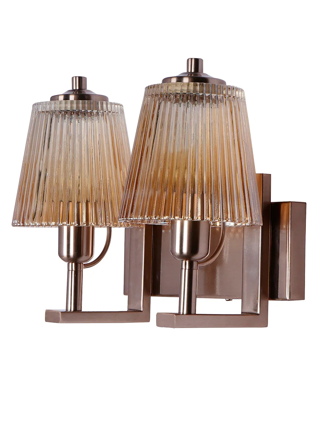 Modern Double Wall Sconce with Ribbed Glass Shades | Copper Wall Light for Living Room, Bedroom & Hallway