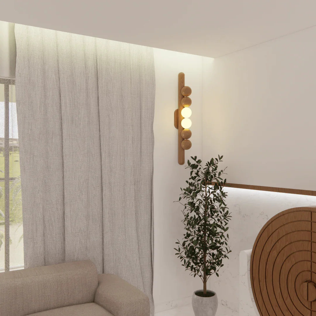 Teak Wood Wall Light | Unique Handcrafted Wooden Spheres Wall Light for Living Room & Bedroom