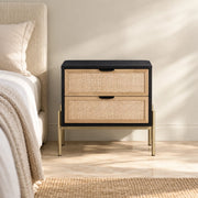 Rattan Bedside Table | Bedside Table with Drawer | Wooden Side Table for Living Room