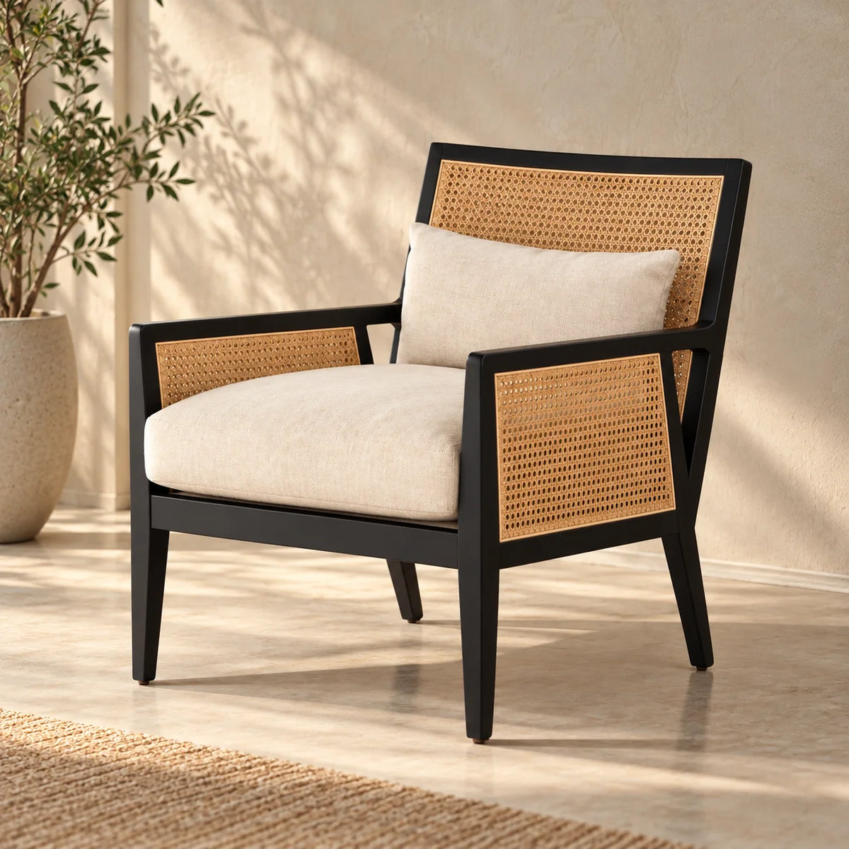 LEBANON Teak Wood Arm Chair | Upholstered Wooden Lounge Chair for Living Room