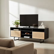 Janus Rattan Media Unit | Wooden TV Cabinet with Cane Design & Storage (Mango Wood)