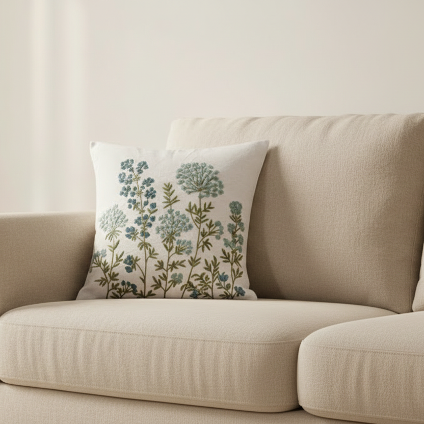 Azure Bloom Pillow Cover