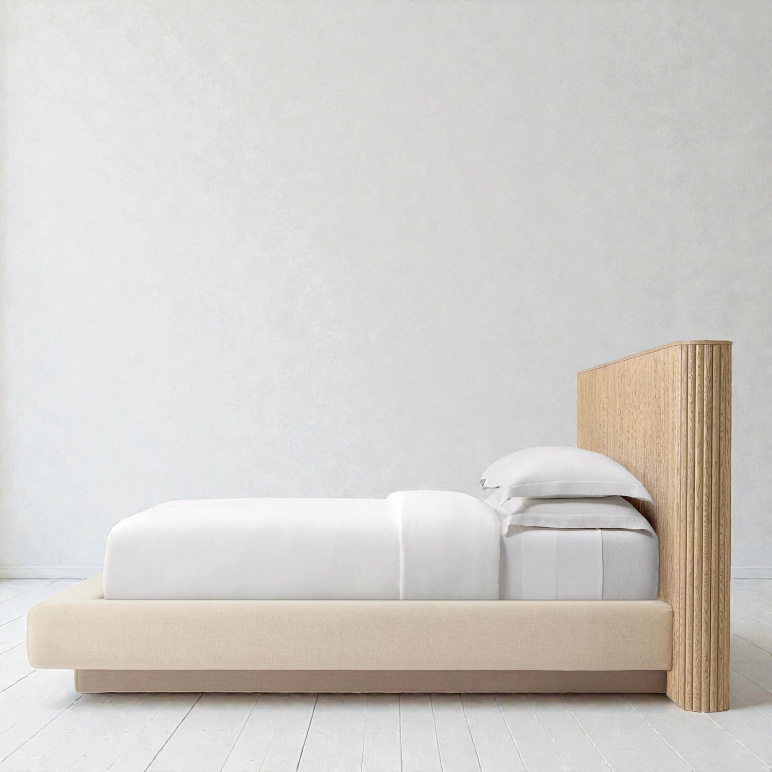 Muster Solid Ash Wood And Fabric Upholstered King Size Bed