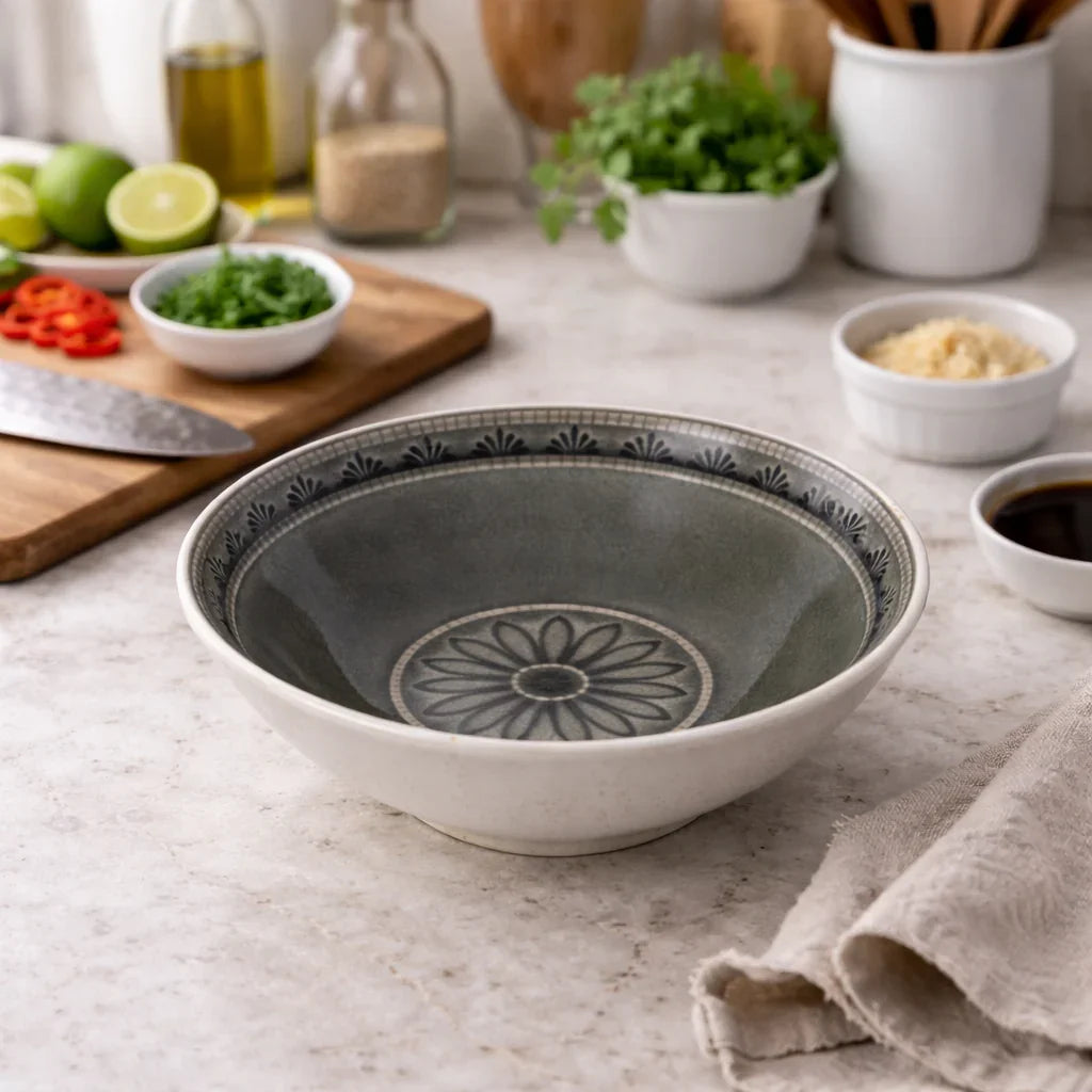 Stylish Grey Ceramic Siyana Bowl | Round Serveware For Home & Restaurant