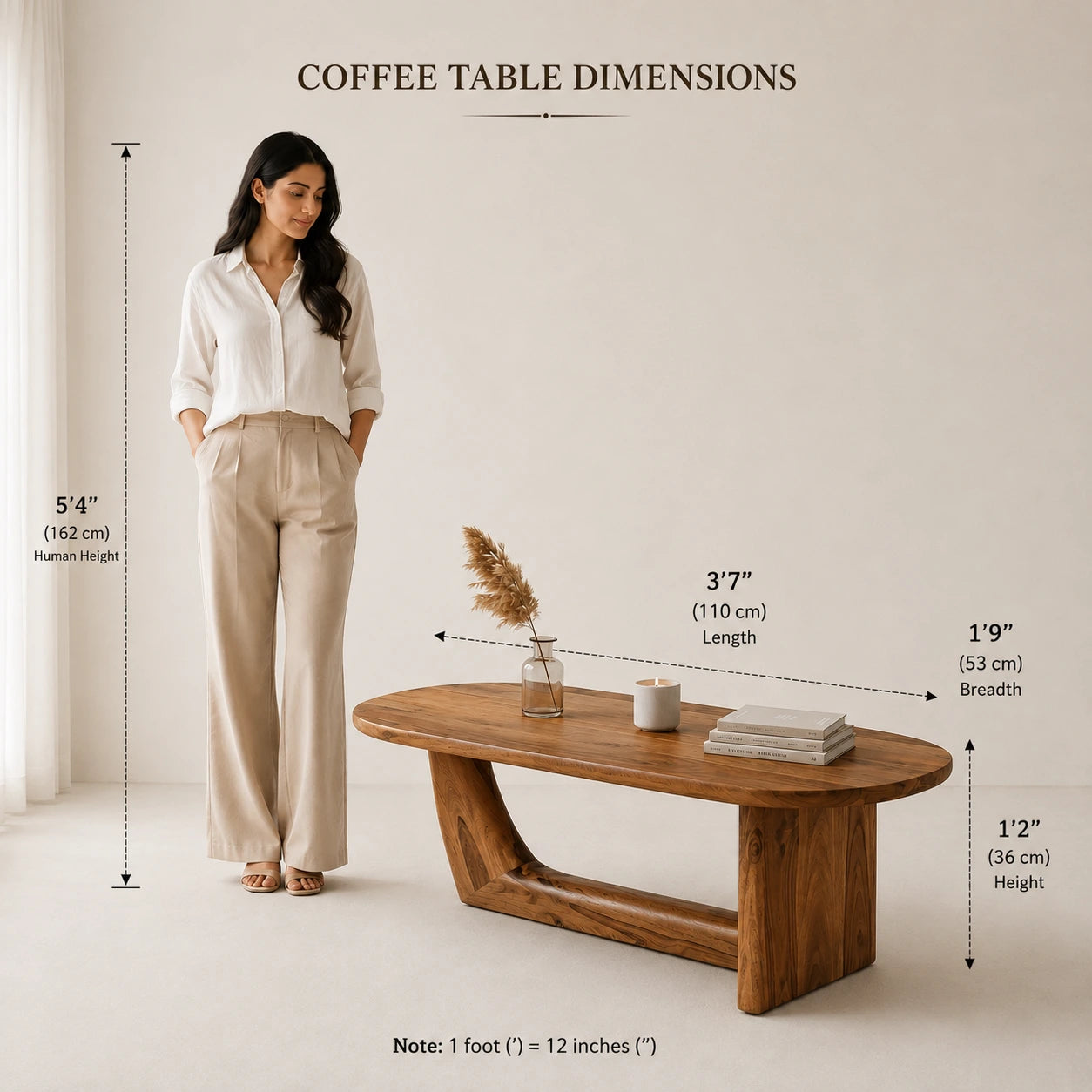 Kaizen Wooden Coffee Table | Sculptural Mango Wood Centre Table for Modern Homes