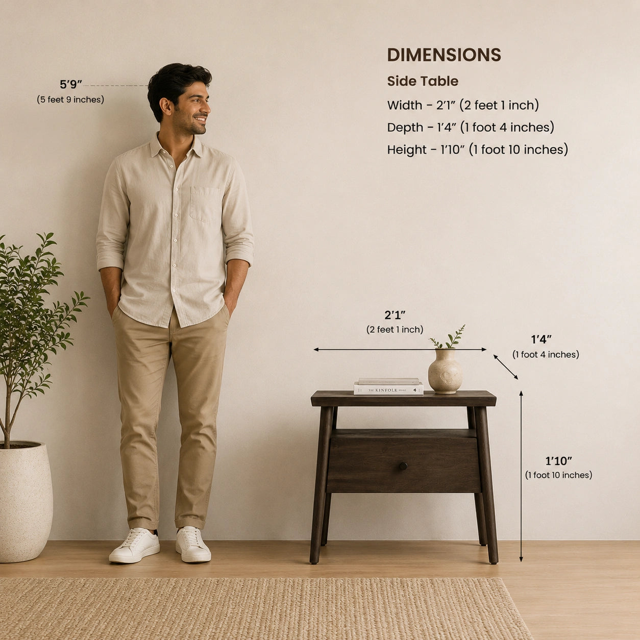 Leon Bedside Table | Wooden Side Table for Living Room | Nightstand Bed Side Table with Drawer