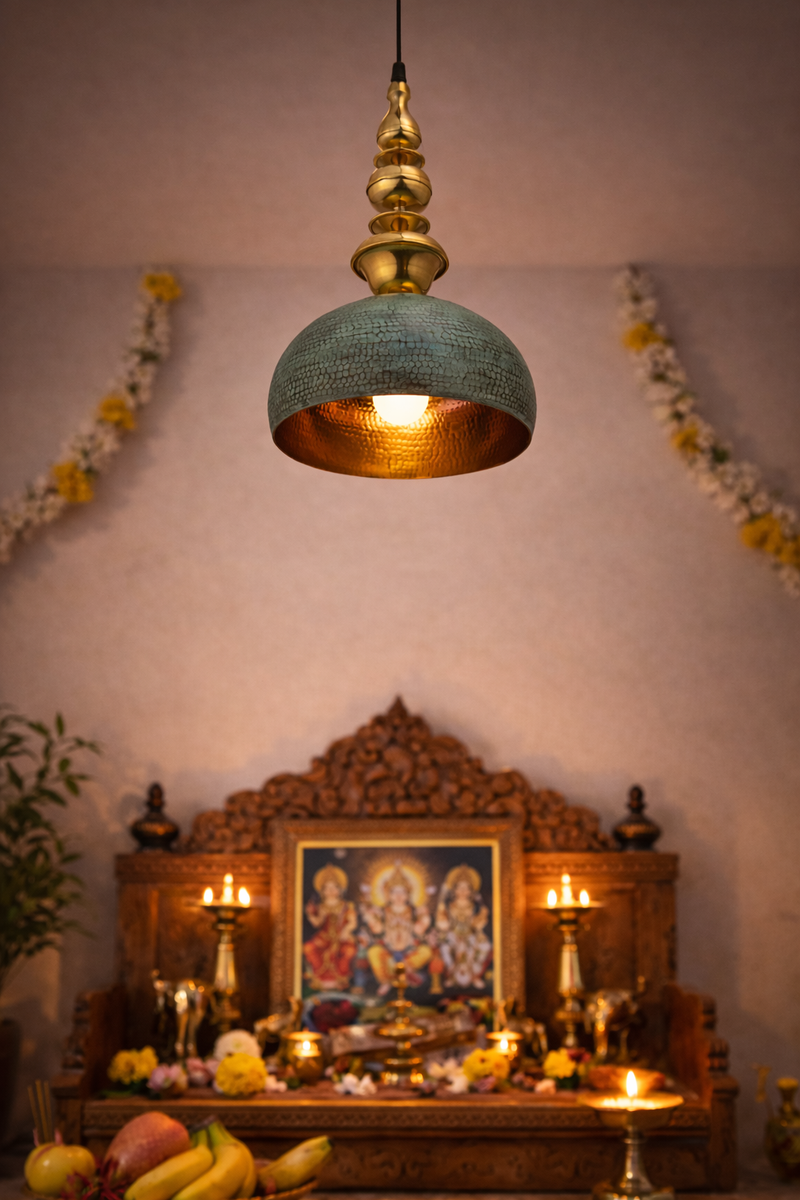 Kalash Handcrafted Pendant Light | Brass & Copper Hanging Lamp Inspired by Temple Architecture