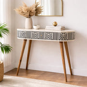 Boho Bone Inlay Console Table | Solid Mango Wood Entryway Table with Drawer