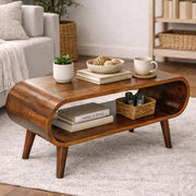 Amaya Solid Mango Wood Sofa Center Table | Nordic Open TV Stand or Coffee Table for Living Room