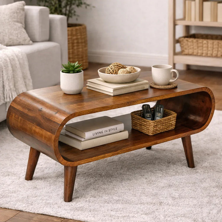 Amaya Solid Mango Wood Sofa Center Table | Nordic Open TV Stand or Coffee Table for Living Room